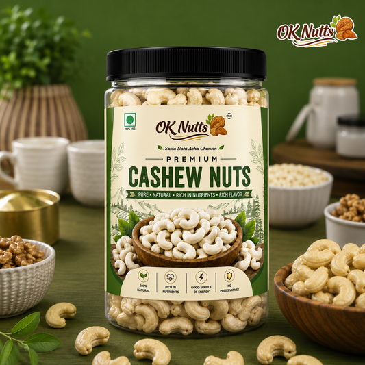 Premium Whole Cashew Nuts (Kaju) – Natural, Crunchy, Gluten Free Dry Fruits | OK Nutts