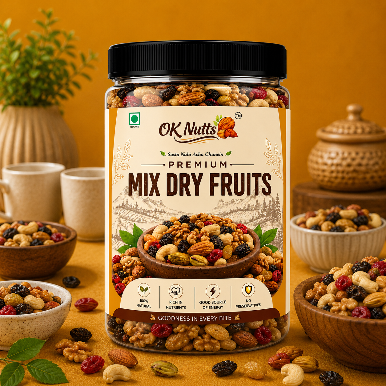 Healthy Nutmix, Dried Almonds, Black Raisins, Cashewnuts, Cranberries, Green Raisins, Walnut Kernels & Many More.