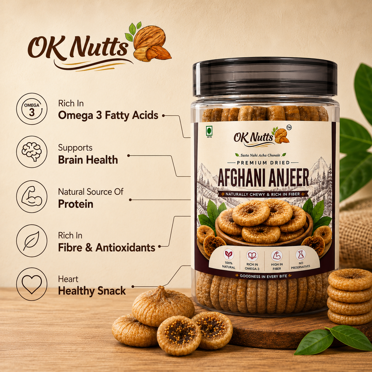 Premium Anjeer | Dried Figs | Soft, Sweet & Natural | High Fiber Dry Fruit | 500 Gm