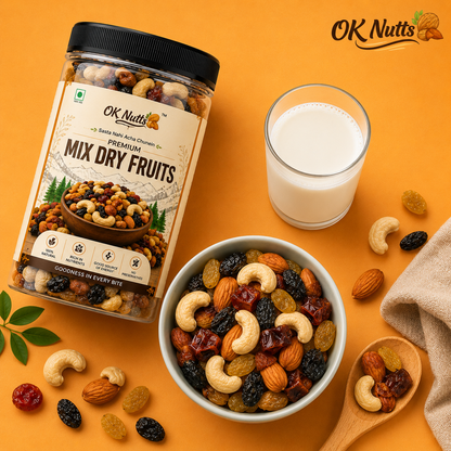 Healthy Nutmix, Dried Almonds, Black Raisins, Cashewnuts, Cranberries, Green Raisins, Walnut Kernels & Many More.