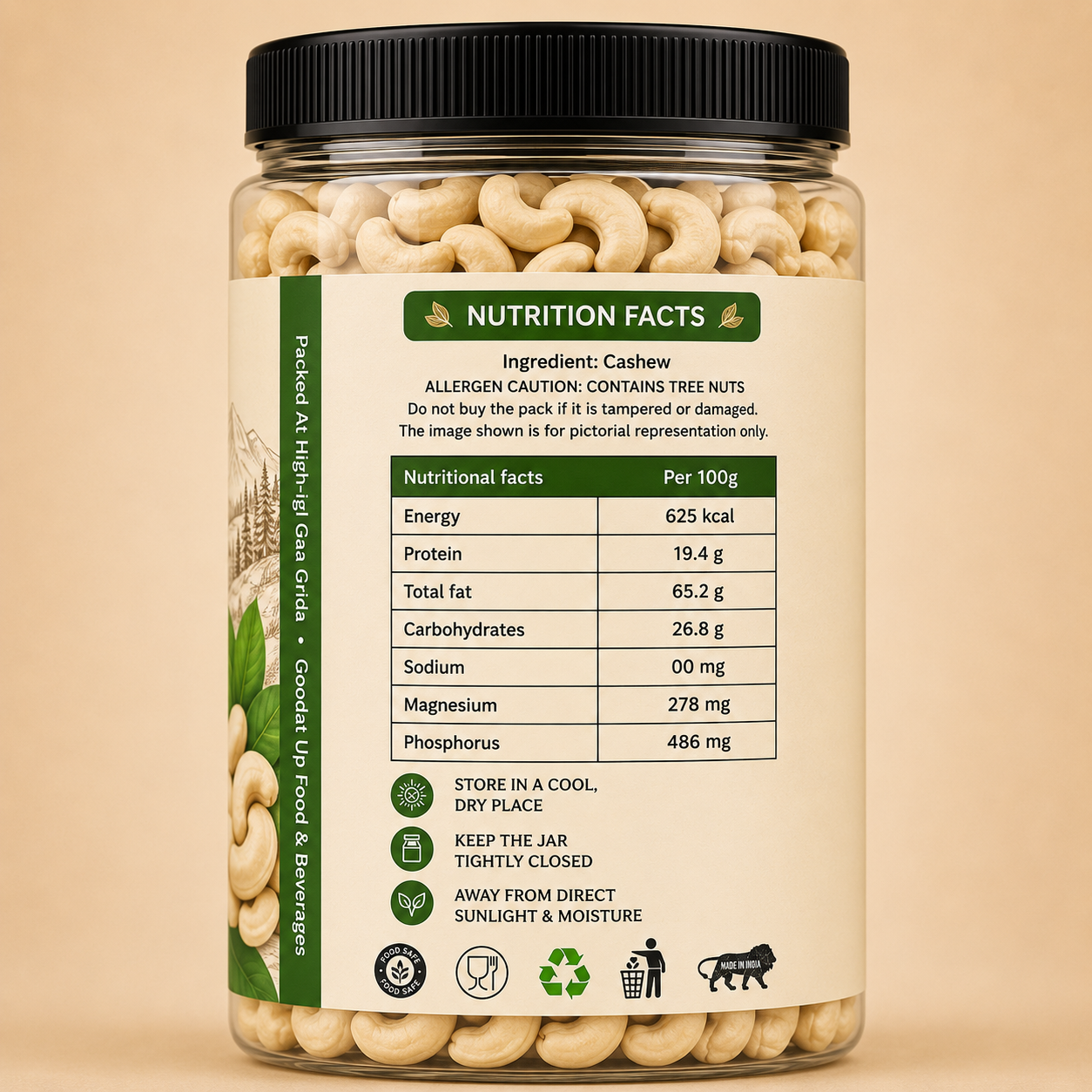 Premium Whole Cashew Nuts (Kaju) – Natural, Crunchy, Gluten Free Dry Fruits | OK Nutts