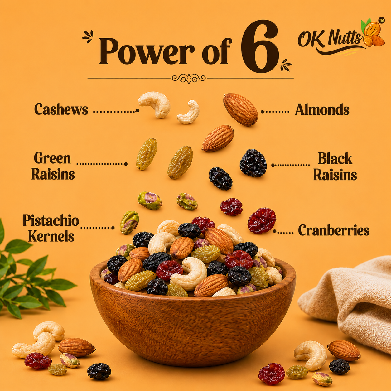 Healthy Nutmix, Dried Almonds, Black Raisins, Cashewnuts, Cranberries, Green Raisins, Walnut Kernels & Many More.