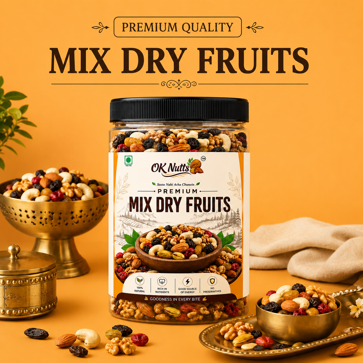 Healthy Nutmix, Dried Almonds, Black Raisins, Cashewnuts, Cranberries, Green Raisins, Walnut Kernels & Many More.